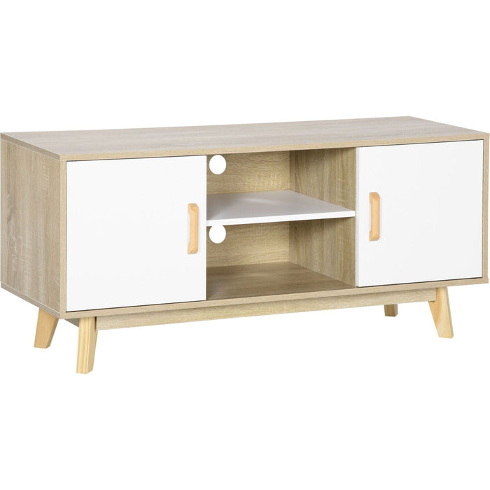 Wood-Effect TV Cabinet with Storage Shelves - Natural/White - Green4Life