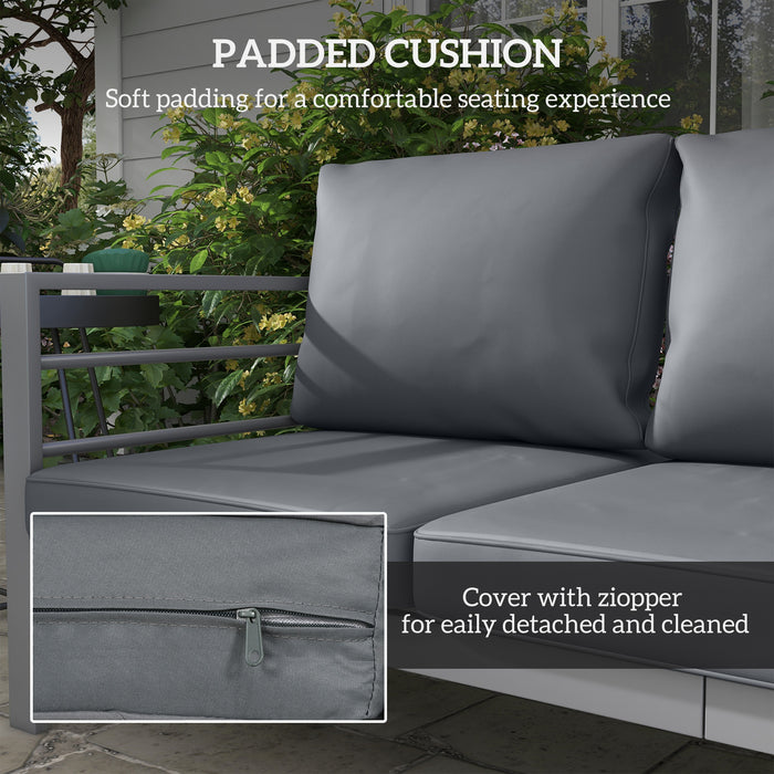 3-Seater Aluminium Cushioned Garden Bench - Grey - Outsunny