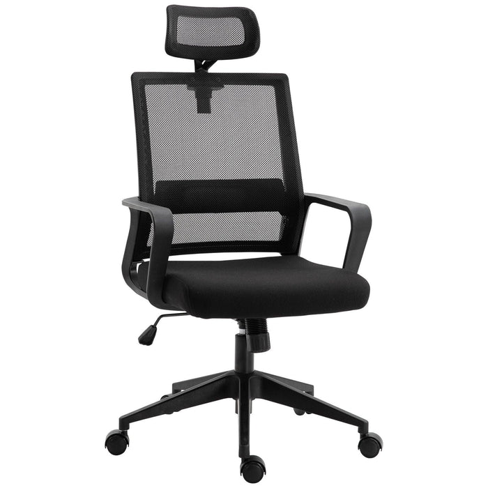 Mesh Swivel Office Chair with Lumbar Support, Adjustable Headrest & Height - Black - Green4Life