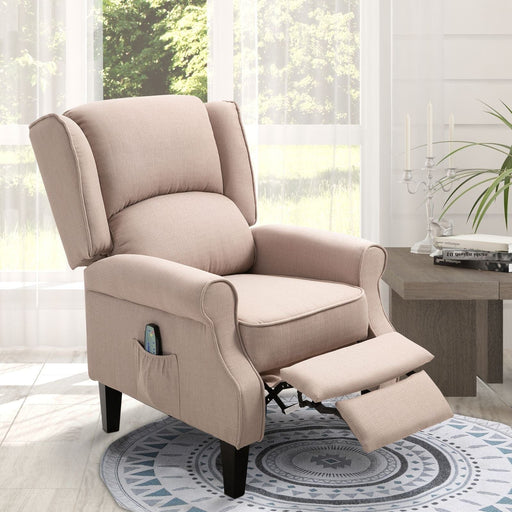 Linen Heated Reclining Massage Armchair with Footrest - Beige - Green4Life