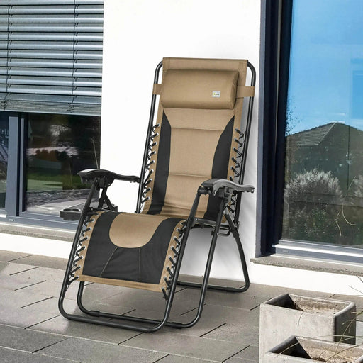 Brown Sun Lounger Chair with Cup Holder - Outsunny - Green4Life