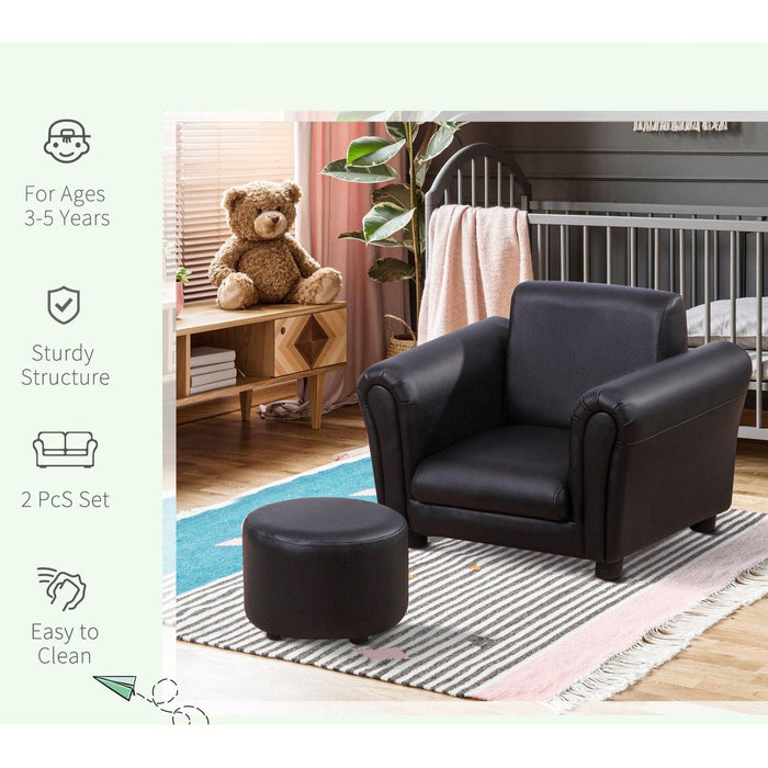 Midnight Snug Kids Armchair Set - Sleek Black with Footstool - Green4Life