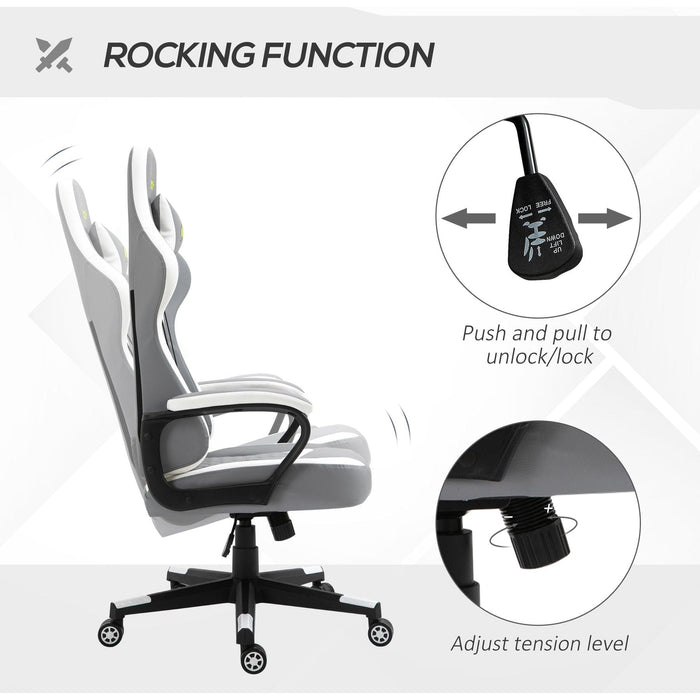 Vinsetto PVC Leather Gaming Desk Chair with Lumbar Support and Headrest - Grey/White - Green4Life