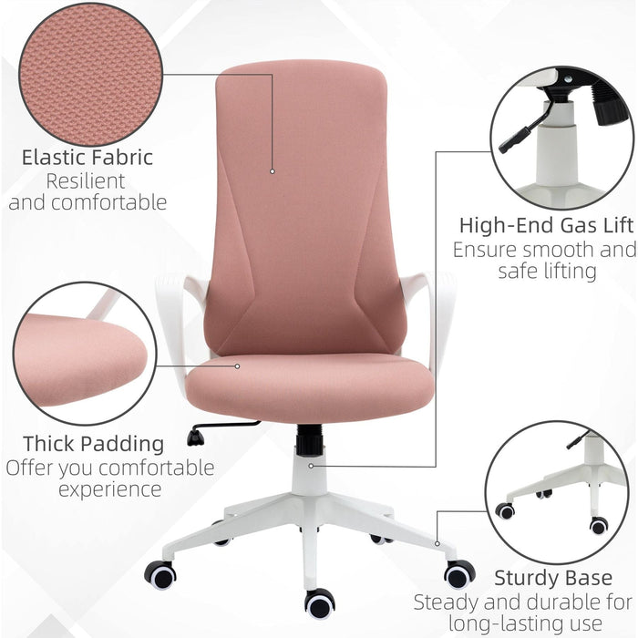Vinsetto High-Back Office Chair with Armrests, Tilt Function, Adjustable Seat Height - Pink/White - Green4Life