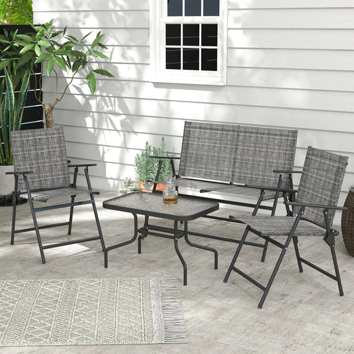 4-Seater Patio Set with Mesh Fabric Foldable Chairs & Glass Table - Mixed Grey - Outsunny - Green4Life