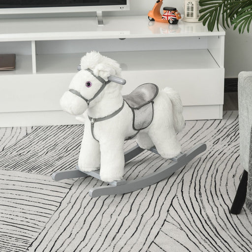 Kids Plush Ride-On Rocking Horse Toy with Sounds - White - Green4Life