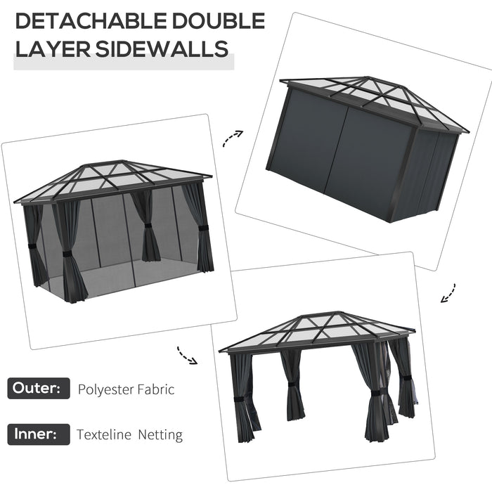 11 x 10 ft (3.6 x 3m) Hardtop Gazebo with UV-Resistant Roof and Aluminium Frame - Complete with Mosquito Netting - Outsunny