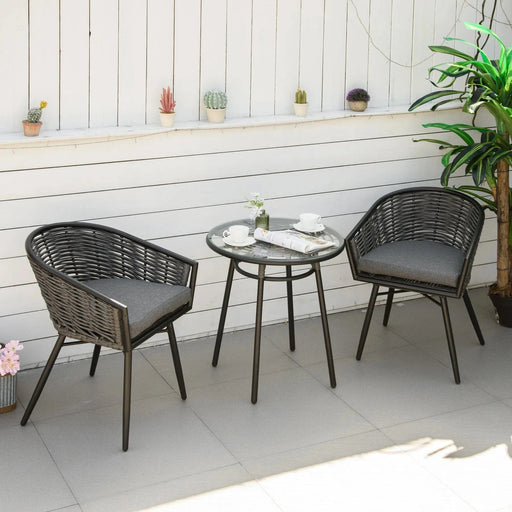 Outsunny Bistro Bliss - 2-Seater Rattan Bistro Set with Round Table - Grey/Black - Green4Life