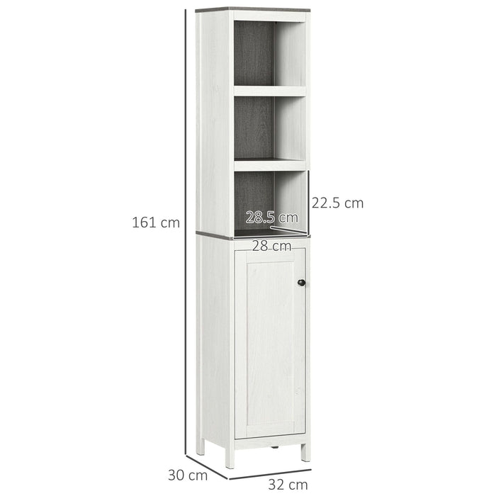 kleankin Tall Bathroom Storage Cabinet with 3 Open Shelves and Cupboard - Antique White - Green4Life