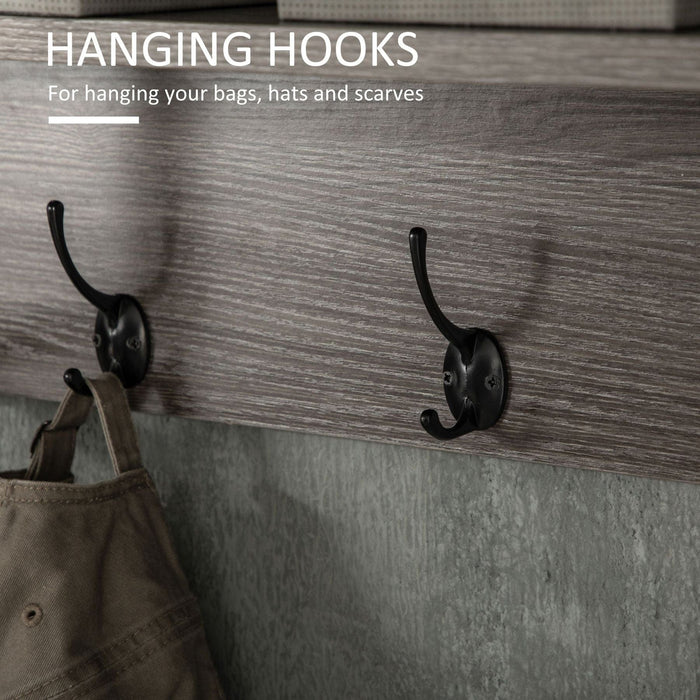 Wall-Mounted Coat Rack with 4 Hooks and Open Storage Shelf - Grey - Green4Life