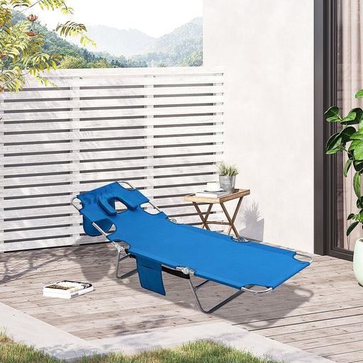 Navy Blue Sun Lounger with Face Opening & Armrests - Outsunny - Green4Life