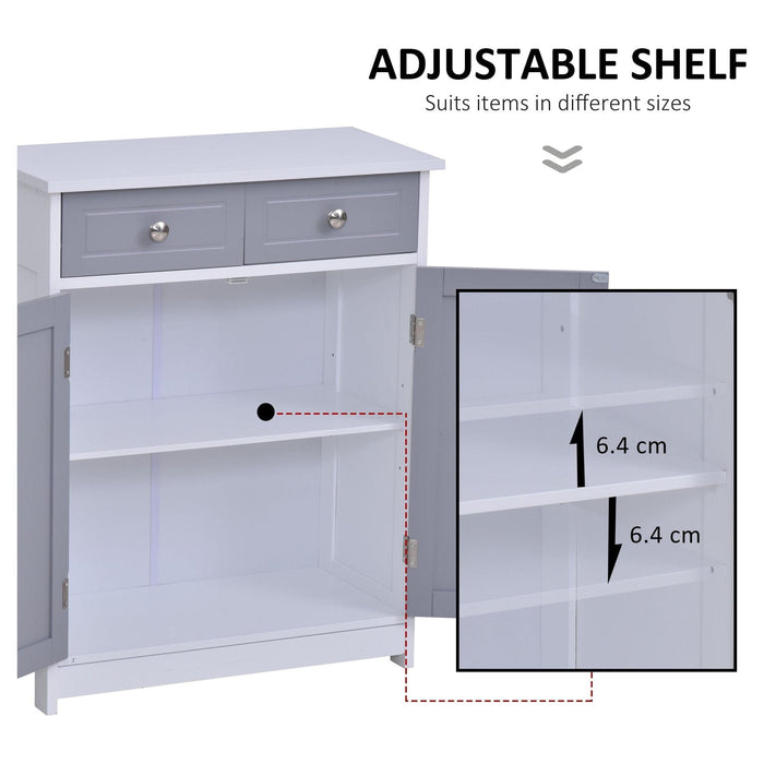 kleankin Bathroom Storage Cabinet Unit with 2 Drawers and Adjustable Shelves 75x60cm - Grey and White - Green4Life