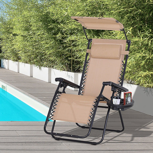 Beige Serenity Recliner Sun Lounger Chair with Canopy - Outsunny - Green4Life