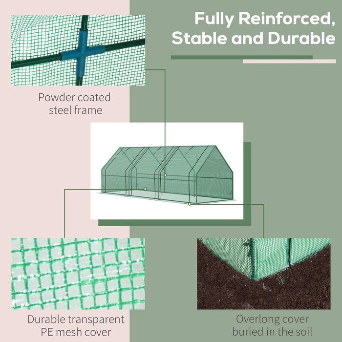 Outsunny 270L x 90W x 90Hcm Small Poly Tunnel Greenhouse with Steel Frame - Green - Green4Life