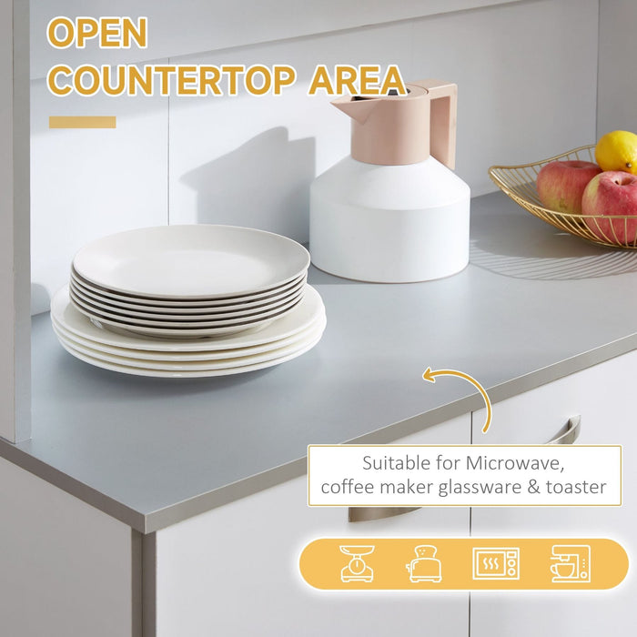 Freestanding Kitchen Cupboard with 6 Doors, Drawer, Adjustable Shelves & Open Countertop - White - Green4Life
