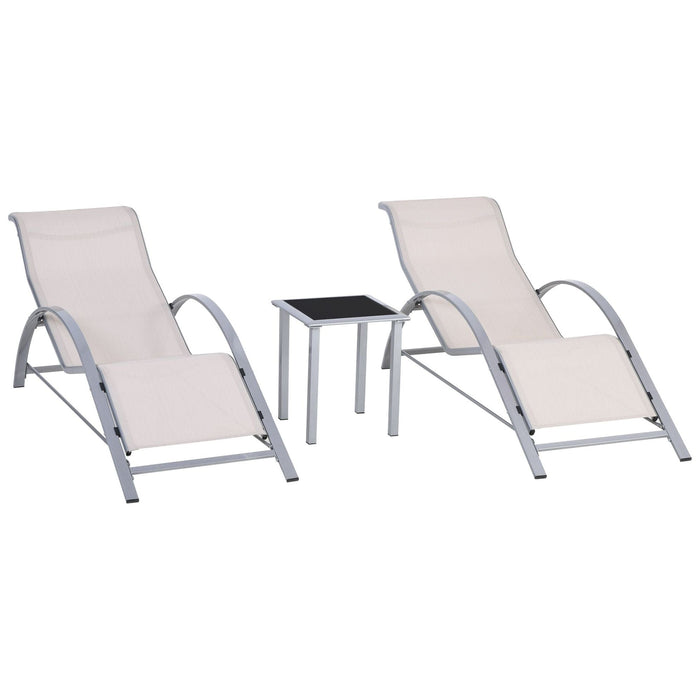 Recliner Sun Lounger Set with Table - Beige - Outsunny - Green4Life