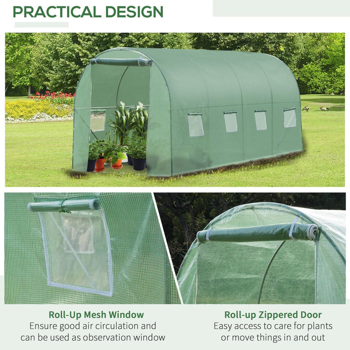 Outsunny 6L x 3W x 2H m Polytunnel Walk-in Greenhouse with Roll-up Door and Windows - Green - Green4Life