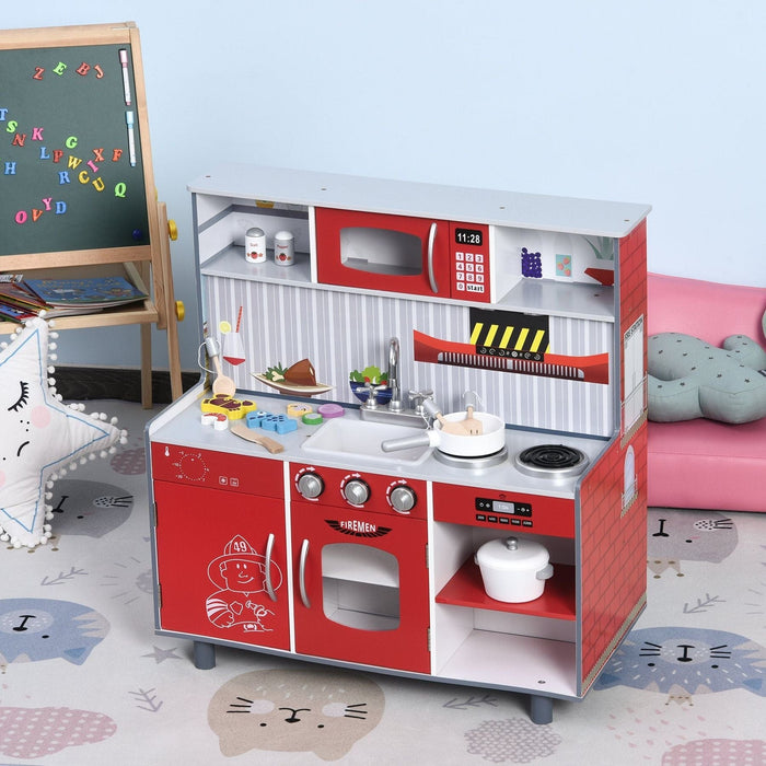 Kids Pretend Play MDF Kitchen Set with Accessories - Red - Green4Life