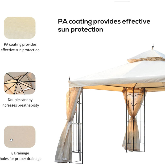 Outsunny Beige Serenity 3x3m Double Top Garden Gazebo with Mesh Curtain - Green4Life