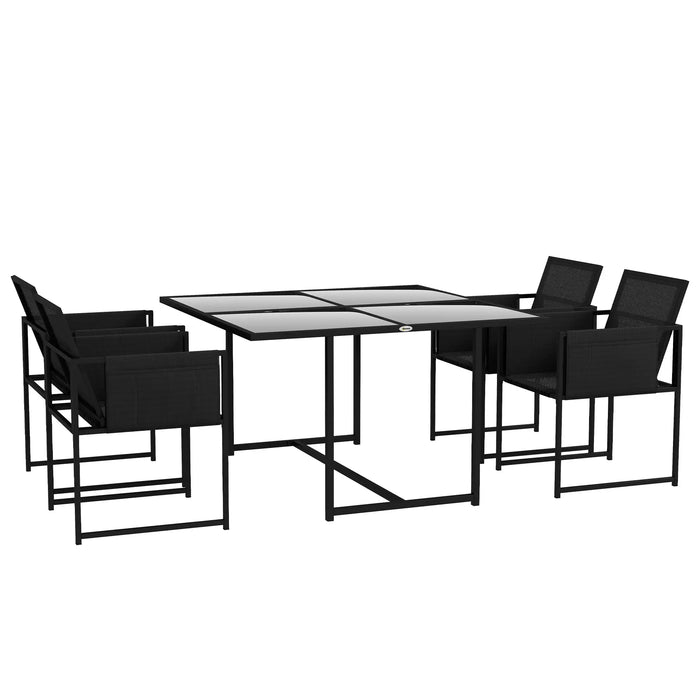 4-Seater Garden Dining Set - Outdoor Table and Chairs with Folding Backrest - Black - Outsunny