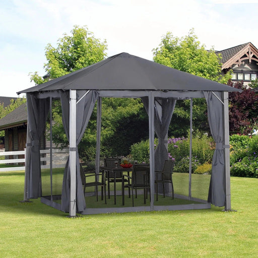 Outsunny Metal Frame Curtain Draped Gazebo 2.96L x 2.96W (m) - Grey - Green4Life