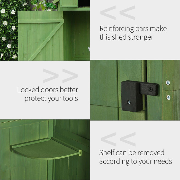 Outsunny Fir Wood Shed with 3 Shelves 77 x 54 x 179cm - Green - Green4Life