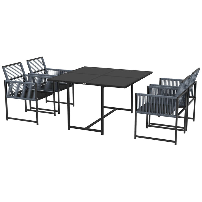 4-Seater Garden Dining Set - Outdoor Table and Chairs with Folding Backrest - Dark Grey - Outsunny