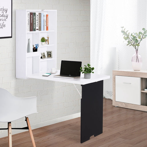 Folding Wall-Mounted Drop-Leaf Table With Shelves - White/Black - Green4Life