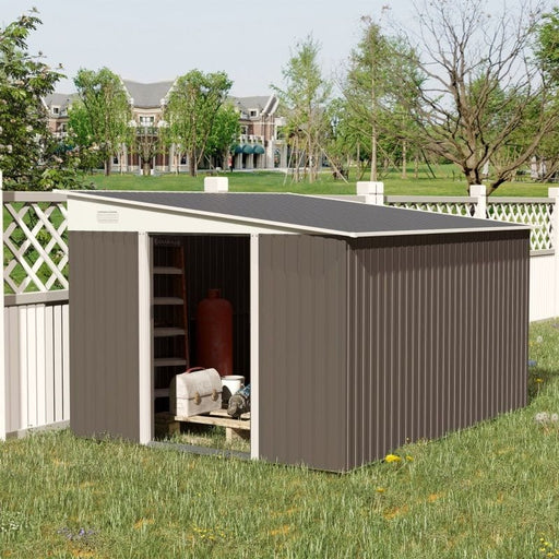 Outsunny 11 x 9 ft Metal Garden Storage Shed with Sloped Roof, Double Sliding Doors & 2 Air Vents - Grey - Green4Life