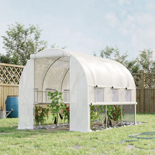 Outsunny 3 x 2 x 2m Walk-in Greenhouse with Zippered Roll Up Door and 6 Mesh Windows - White - Green4Life