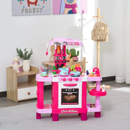 38-Piece Children's Kitchen Play Set with Sounds, Lights, Utensils, Pots & Pans - Pink - Green4Life