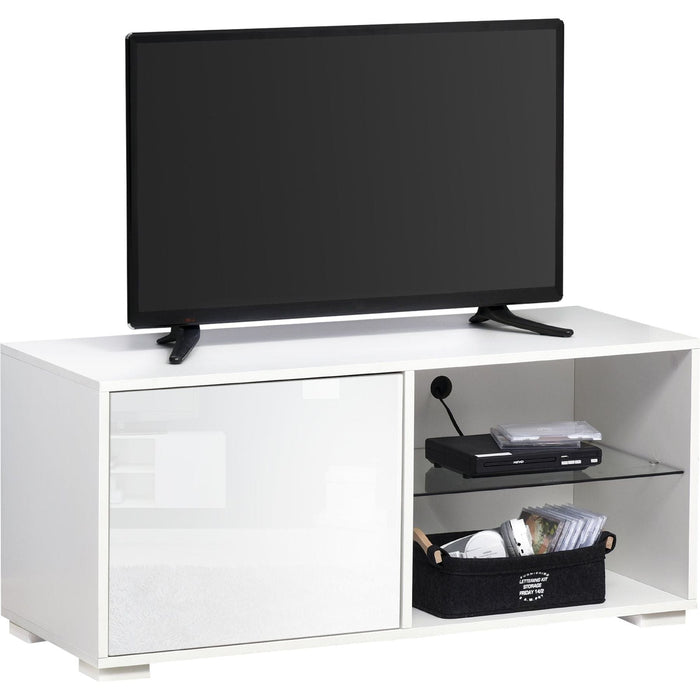 High Gloss Modern TV Stand Cabinet with 2 Shelves - White - Green4Life