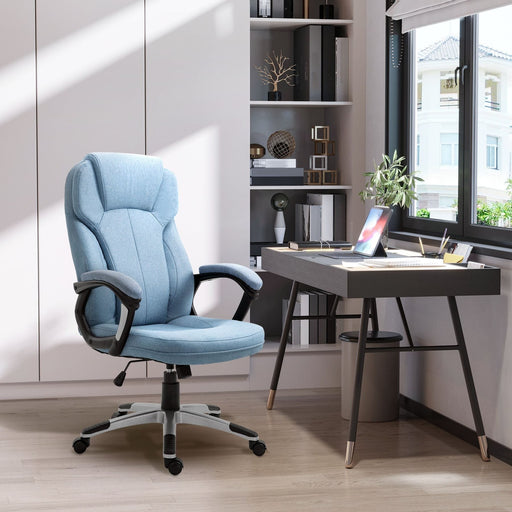 Vinsetto Linen Fabric Office Chair, Height Adjustable with Padded Armrests and Tilt Function - Blue - Green4Life