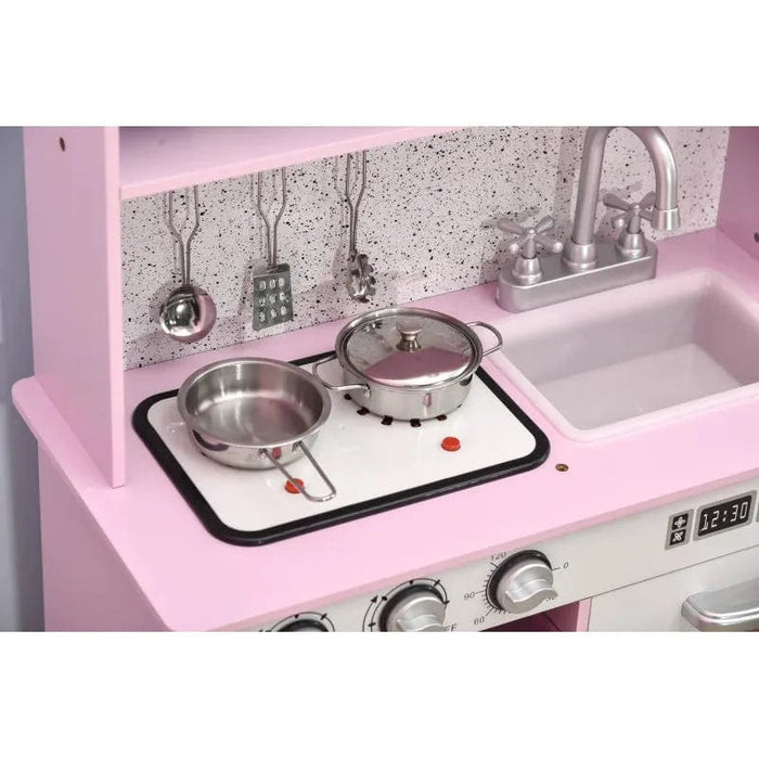 Kids Wooden Kitchen Set with Accessories, for Ages 3-6 Years - Pink - Green4Life