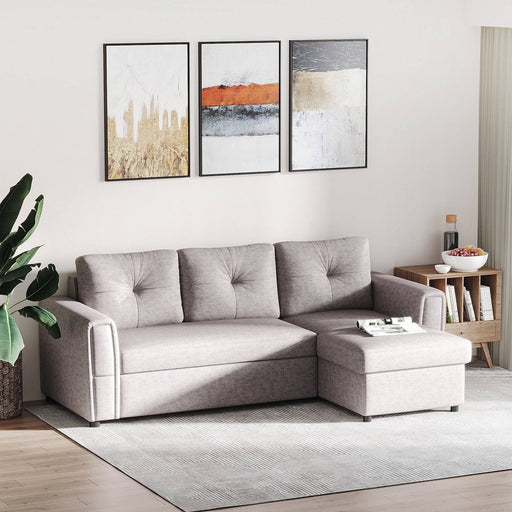 Linen-Look L-Shaped Sofa with Storage Space - Grey - Green4Life