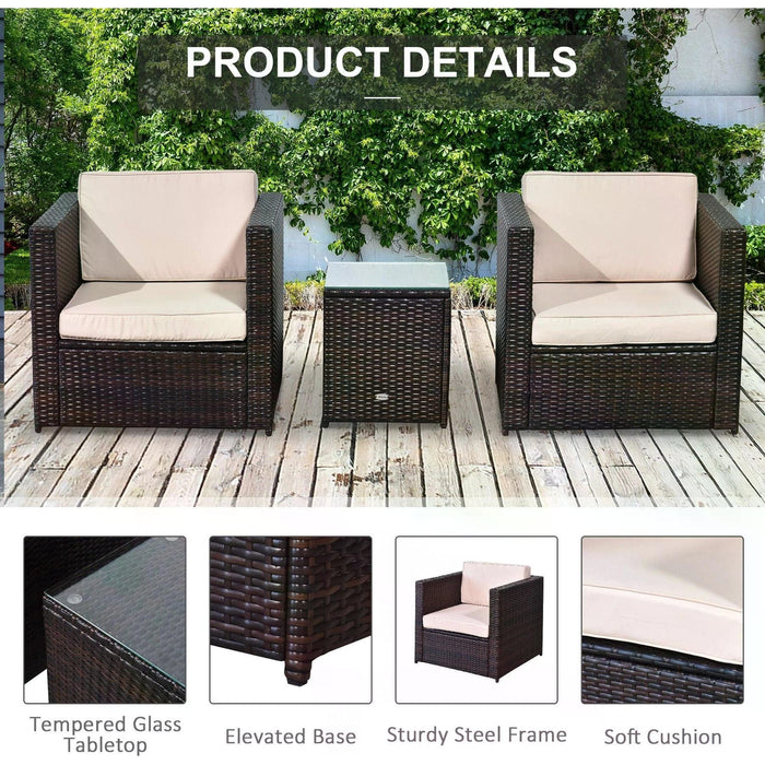 Outsunny ComfortScape - 2-Seater Rattan Set with Plush Cushions - Brown - Green4Life