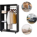 Open Wardrobe with Hanging Rail, Storage Shelves & Wheels - Black - Green4Life