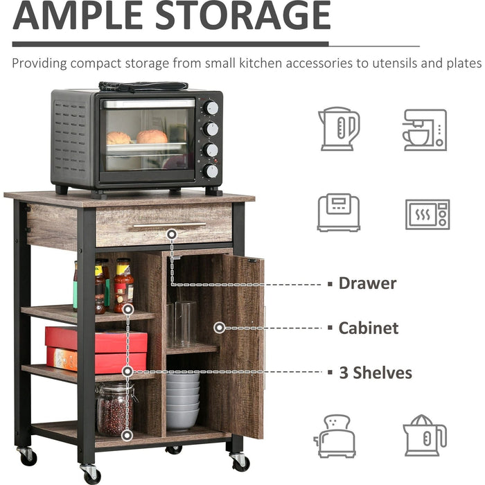 Kitchen Trolley with Storage Shelves & Drawer - Oak - Green4Life