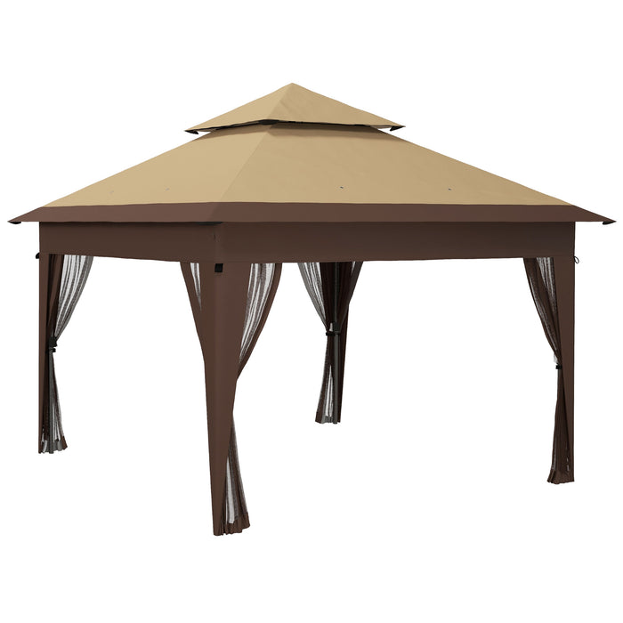 10 x 10 ft (3 x 3m) Gazebo with Protective Mosquito Netting - with Carry Bag and Sandbags - Khaki - Outsunny