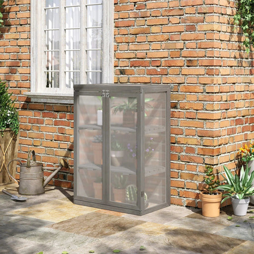 Outsunny 76L x 47W x 110H cm 3-tier Wooden Greenhouse with Storage Shelves - Dark Grey - Green4Life