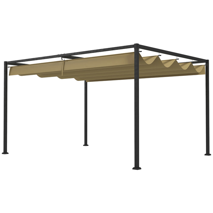 3 x 2 m Metal Pergola with Extendable Canopy Roof - Khaki - Outsunny