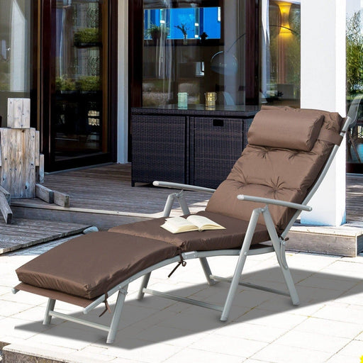 Earthy Brown Adjustable Sun Lounger with Plush Cushion - Outsunny - Green4Life