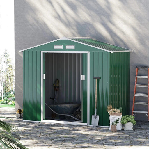 Outsunny 7 x 4 ft Lockable Metal Garden Shed with Air Vents - Green - Green4Life