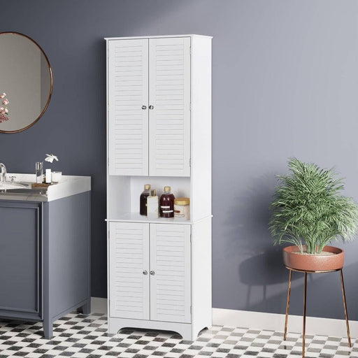 MDF Freestanding 6-Tier Bathroom Storage Cabinet with 3 Compartments - White - Green4Life
