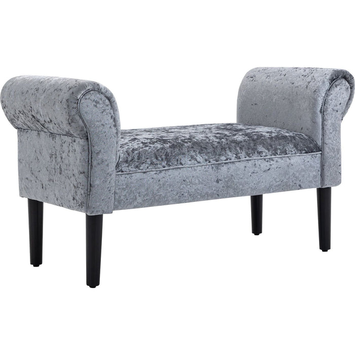 Ottoman Bench with Velvet Upholstery - Silver Tone & Grey - Green4Life