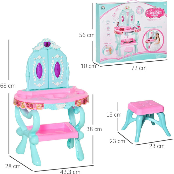 Childrens 32 Pcs Magic Light-Up Princess Dressing Table & Stool - Pink & Blue - Green4Life