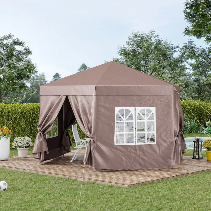 13 x 13 ft (4 x 4m) Hexagonal Garden Gazebo with Metal Frame - Brown - Outsunny