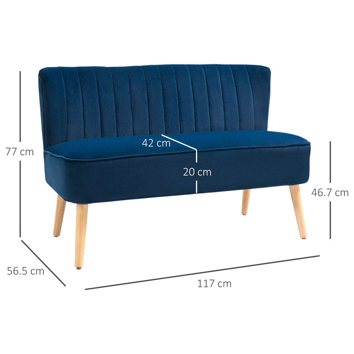Modern Velvet Double Seat Sofa with Wooden Frame - Blue - Green4Life