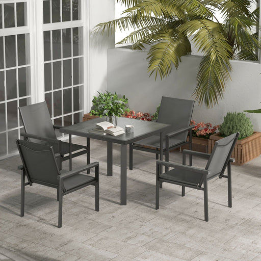 5-Piece Garden Dining Dining with Breathable Mesh Chairs and Glass Top Table - Grey - Outsunny - Green4Life