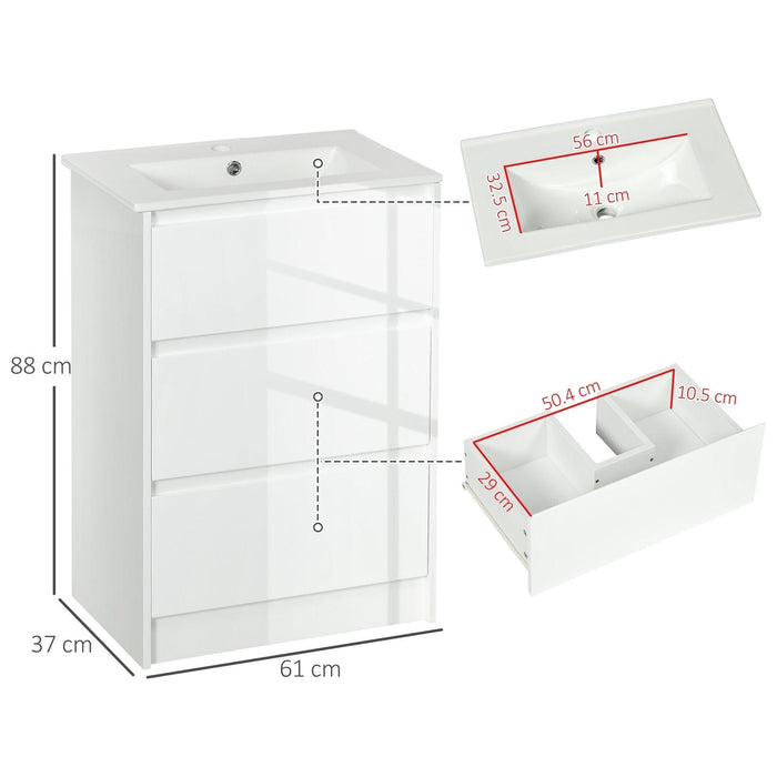 kleankin 60cm Bathroom Vanity Unit with 2 Drawers, Basin & Single Tap Hole - White - Green4Life